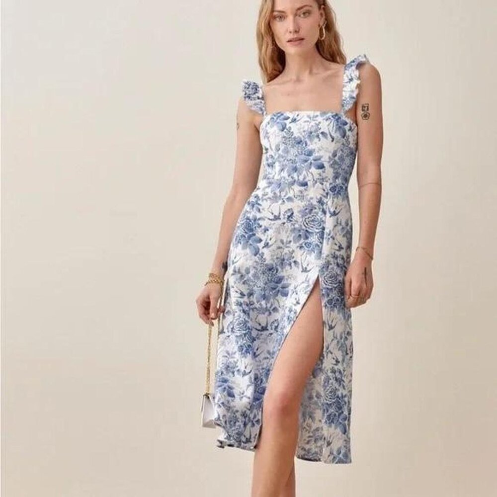 Spaulding Linen Dress Reformation Dress in Pompadour